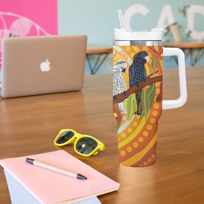 Black And White Cockatoo Birds Custom Stanley Quencher 40Oz Stainless Steel Tumbler - Image 6
