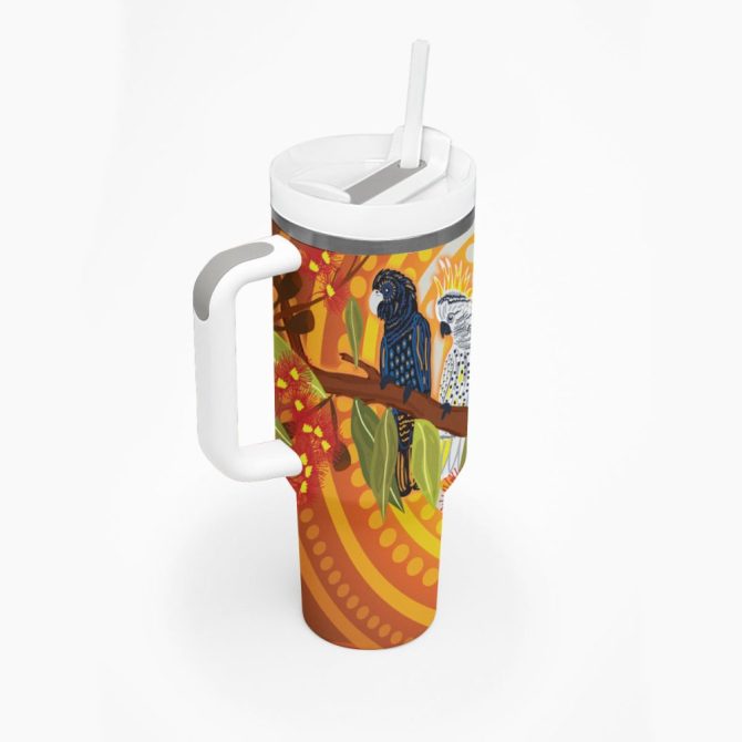 Black And White Cockatoo Birds Custom Stanley Quencher 40Oz Stainless Steel Tumbler - Image 3