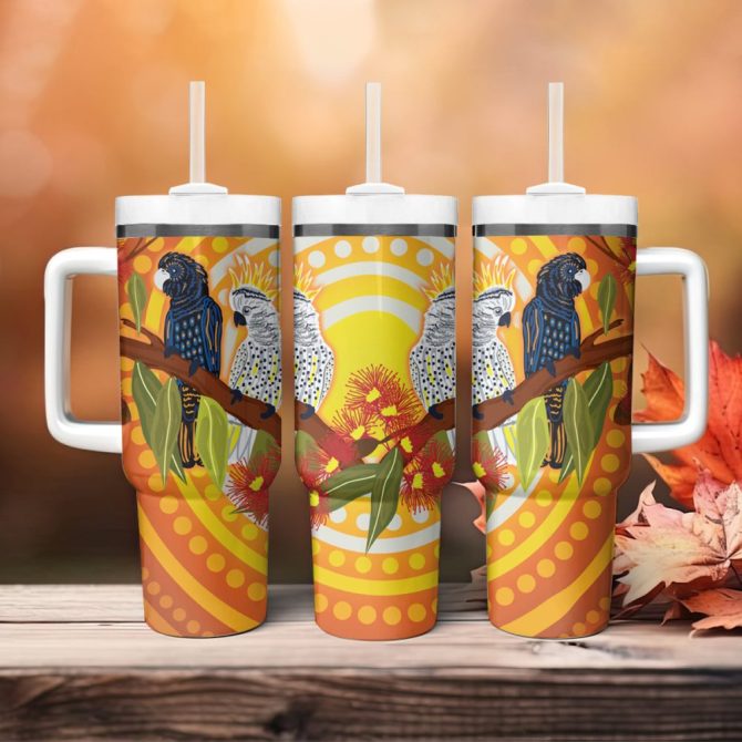 Black And White Cockatoo Birds Custom Stanley Quencher 40Oz Stainless Steel Tumbler - Image 5