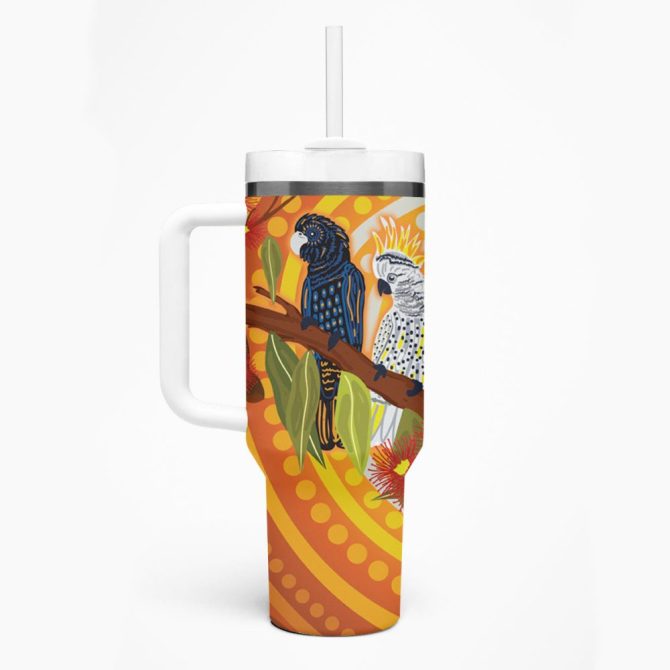 Black And White Cockatoo Birds Custom Stanley Quencher 40Oz Stainless Steel Tumbler - Image 2