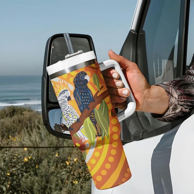Black And White Cockatoo Birds Custom Stanley Quencher 40Oz Stainless Steel Tumbler - Image 8