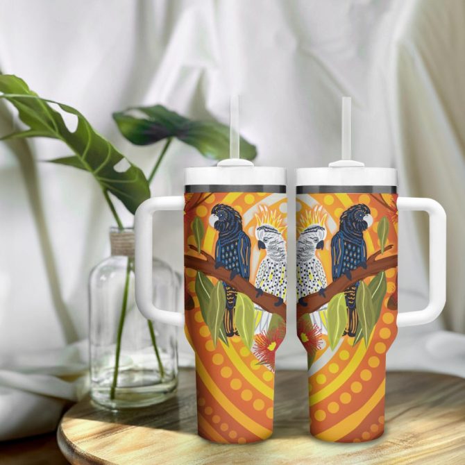 Black And White Cockatoo Birds Custom Stanley Quencher 40Oz Stainless Steel Tumbler - Image 10