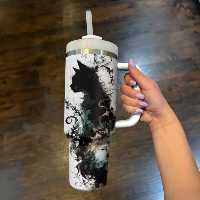 Black Cat Custom Stanley Quencher 40Oz Stainless Steel Tumbler With Handle - Image 3