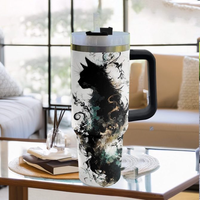 Black Cat Custom Stanley Quencher 40Oz Stainless Steel Tumbler With Handle - Image 2