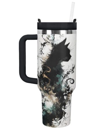 Black Cat Custom Stanley Quencher 40Oz Stainless Steel Tumbler With Handle