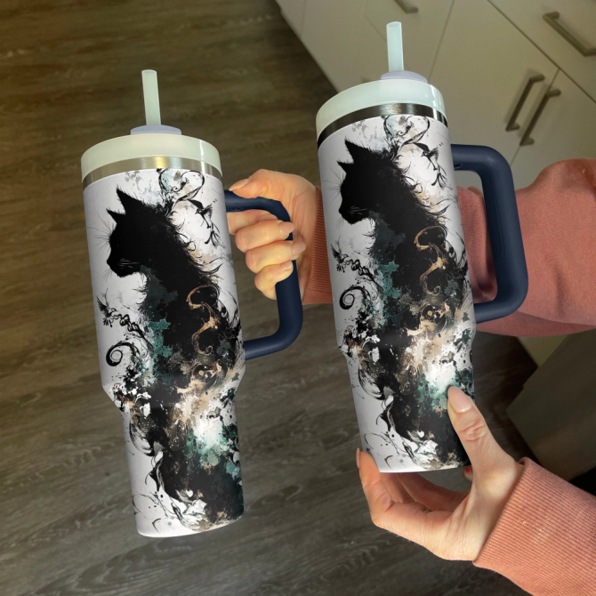 Black Cat Custom Stanley Quencher 40Oz Stainless Steel Tumbler With Handle - Image 4