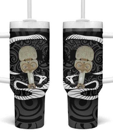 Black New Zealand Eel Aotearoa Maori Tuna With Kotiate Weapon Custom Stanley Quencher 40Oz Stainless Steel Tumbler With Handle