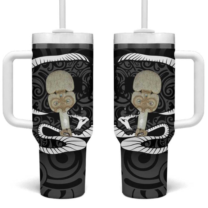 Black New Zealand Eel Aotearoa Maori Tuna With Kotiate Weapon Custom Stanley Quencher 40Oz Stainless Steel Tumbler With Handle