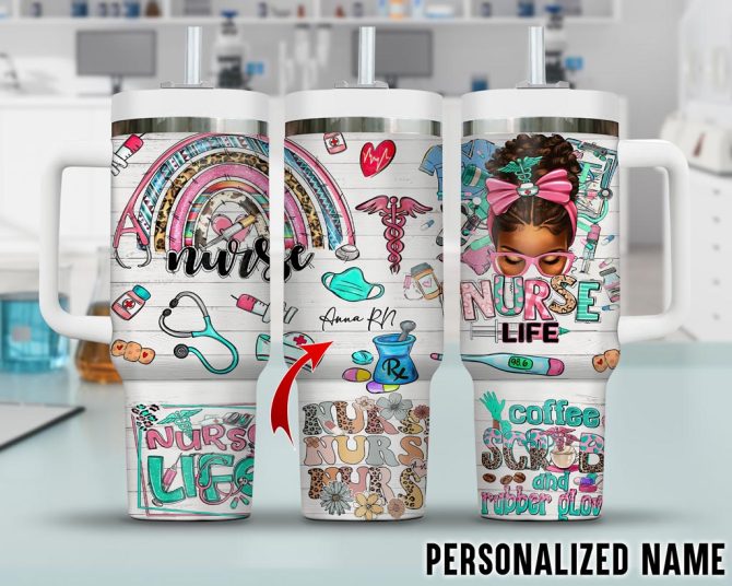 Black Nurse Custom Stanley Quencher 40Oz Stainless Steel Tumbler