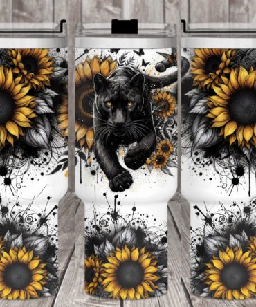 Black Panther Sunflower Custom Stanley Quencher 40Oz Stainless Steel Tumbler With Handle