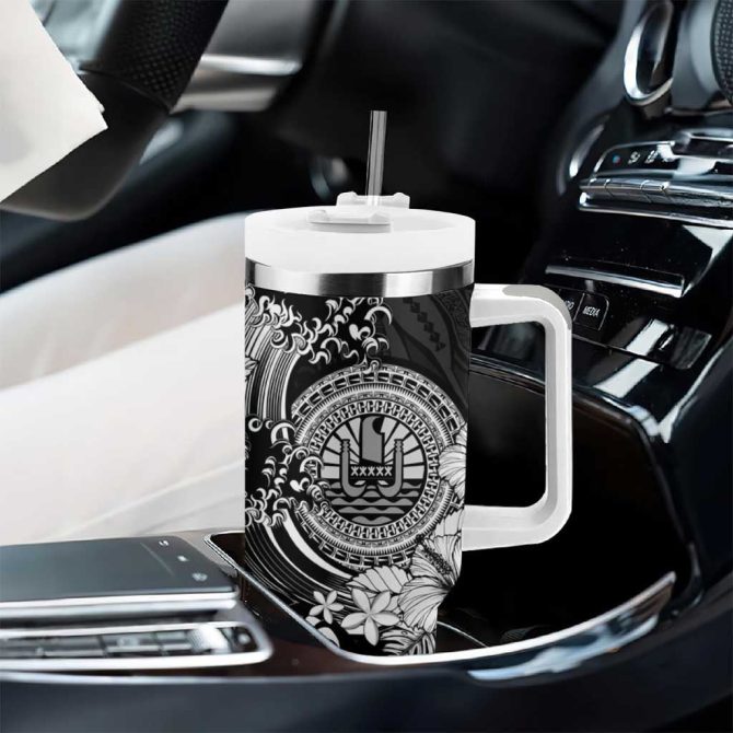 Black Polynesian Tahiti Island The Wave Of Water Custom Stanley Quencher 40Oz Stainless Steel Tumbler With Handle - Image 8