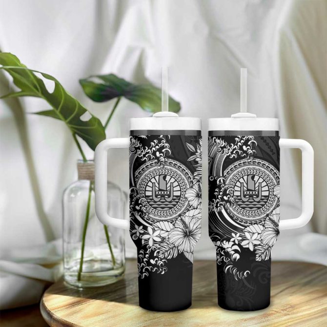 Black Polynesian Tahiti Island The Wave Of Water Custom Stanley Quencher 40Oz Stainless Steel Tumbler With Handle - Image 9