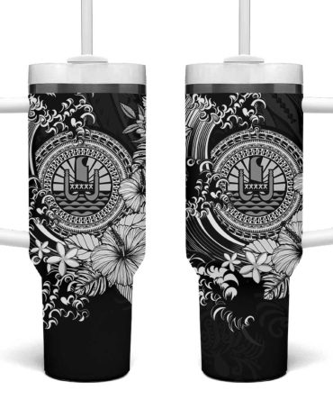 Black Polynesian Tahiti Island The Wave Of Water Custom Stanley Quencher 40Oz Stainless Steel Tumbler With Handle