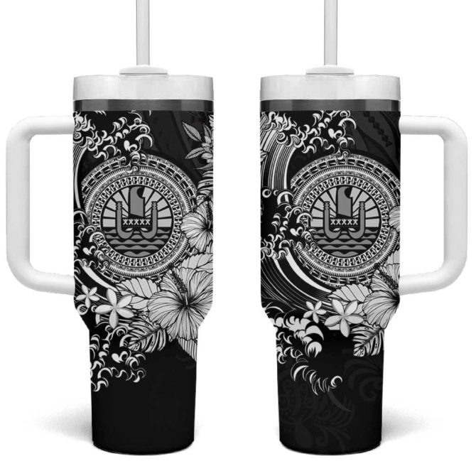 Black Polynesian Tahiti Island The Wave Of Water Custom Stanley Quencher 40Oz Stainless Steel Tumbler With Handle