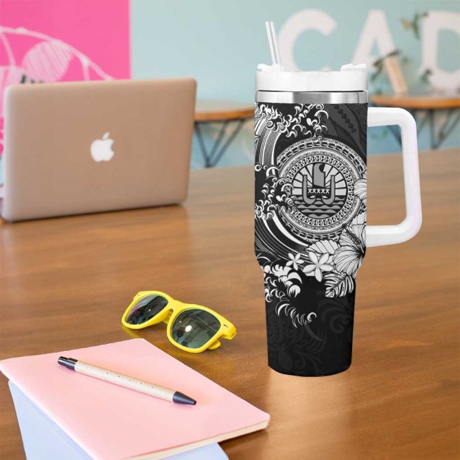 Black Polynesian Tahiti Island The Wave Of Water Custom Stanley Quencher 40Oz Stainless Steel Tumbler With Handle - Image 5