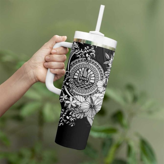 Black Polynesian Tahiti Island The Wave Of Water Custom Stanley Quencher 40Oz Stainless Steel Tumbler With Handle - Image 3