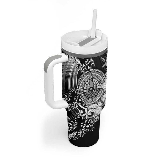 Black Polynesian Tahiti Island The Wave Of Water Custom Stanley Quencher 40Oz Stainless Steel Tumbler With Handle - Image 2