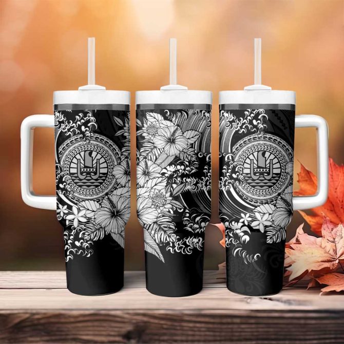 Black Polynesian Tahiti Island The Wave Of Water Custom Stanley Quencher 40Oz Stainless Steel Tumbler With Handle - Image 4