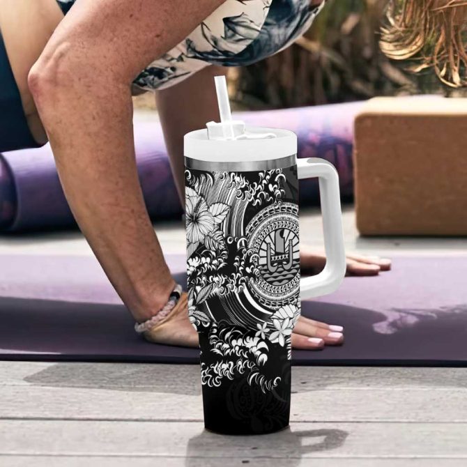 Black Polynesian Tahiti Island The Wave Of Water Custom Stanley Quencher 40Oz Stainless Steel Tumbler With Handle - Image 6