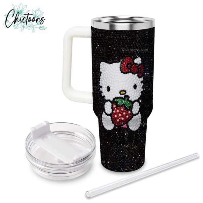 Black Rhinestone Bling Hello Kitty Cartoon Custom Stanley Quencher 40Oz Stainless Steel Tumbler - Image 3