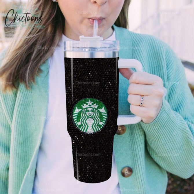 Black Rhinestone Bling Stitch Cartoon Custom Stanley Quencher 40Oz Stainless Steel Tumbler - Image 6