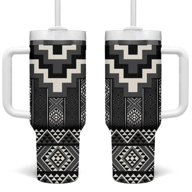Black Taniko Aotearoa Niho Taniwha Mix Poutama Custom Stanley Quencher 40Oz Stainless Steel Tumbler With Handle - Image 2