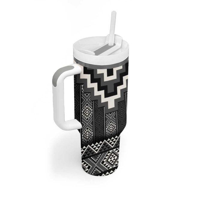 Black Taniko Aotearoa Niho Taniwha Mix Poutama Custom Stanley Quencher 40Oz Stainless Steel Tumbler With Handle - Image 3