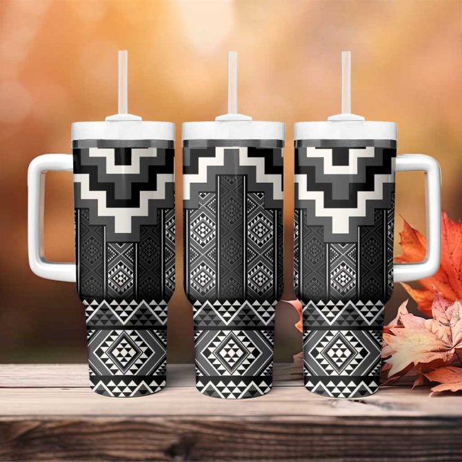 Black Taniko Aotearoa Niho Taniwha Mix Poutama Custom Stanley Quencher 40Oz Stainless Steel Tumbler With Handle