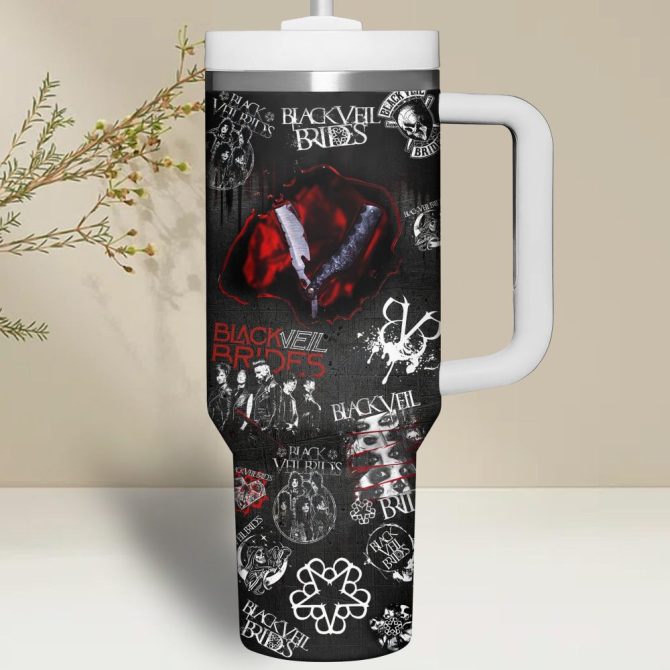 Black Veil Brides Music Custom Stanley Quencher 40Oz Stainless Steel Tumbler With Handle - Image 2