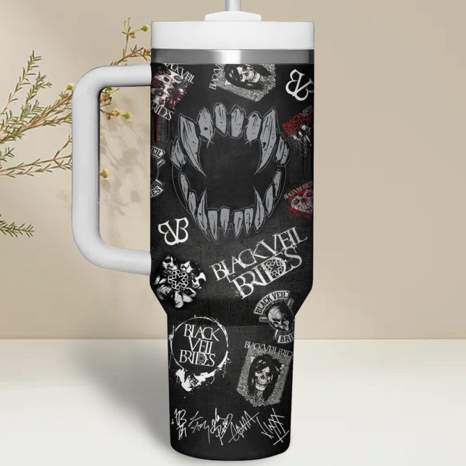 Black Veil Brides Music Custom Stanley Quencher 40Oz Stainless Steel Tumbler With Handle - Image 3