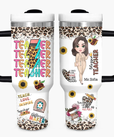Blessed Teacher Custom Stanley Quencher 40Oz Stainless Steel Tumbler With Handle