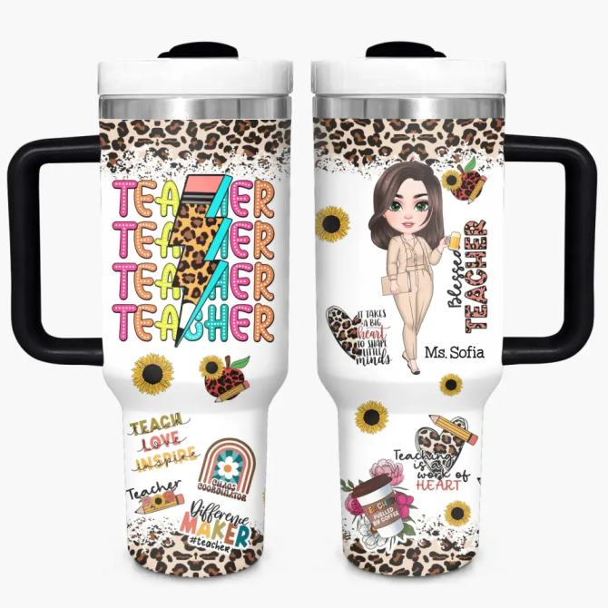 Blessed Teacher Custom Stanley Quencher 40Oz Stainless Steel Tumbler With Handle