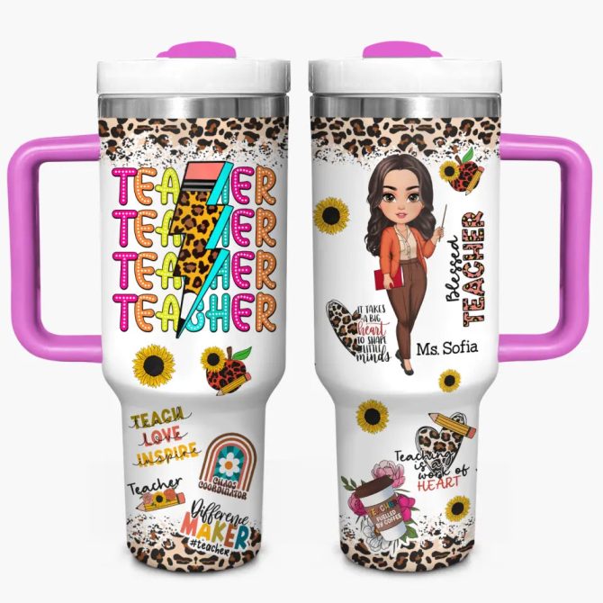 Blessed Teacher Custom Stanley Quencher 40Oz Stainless Steel Tumbler With Handle