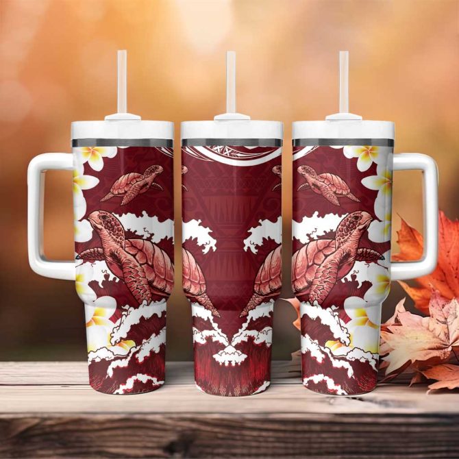 Blood Gold Polynesia Polynesian Frangipani With Sea Turtles Custom Stanley Quencher 40Oz Stainless Steel Tumbler With Handle - Image 4
