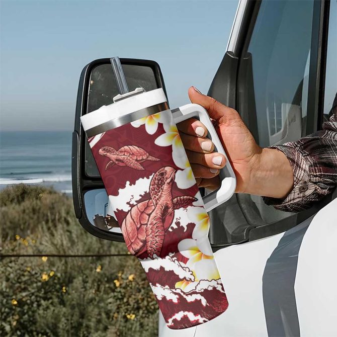 Blood Gold Polynesia Polynesian Frangipani With Sea Turtles Custom Stanley Quencher 40Oz Stainless Steel Tumbler With Handle - Image 7