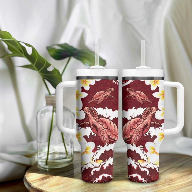 Blood Gold Polynesia Polynesian Frangipani With Sea Turtles Custom Stanley Quencher 40Oz Stainless Steel Tumbler With Handle - Image 9