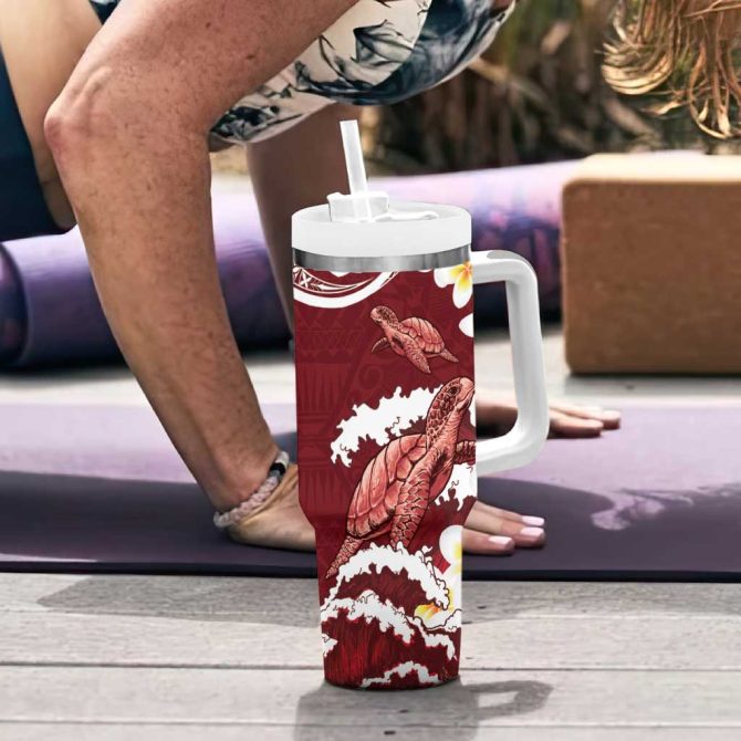 Blood Gold Polynesia Polynesian Frangipani With Sea Turtles Custom Stanley Quencher 40Oz Stainless Steel Tumbler With Handle - Image 6