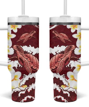 Blood Gold Polynesia Polynesian Frangipani With Sea Turtles Custom Stanley Quencher 40Oz Stainless Steel Tumbler With Handle