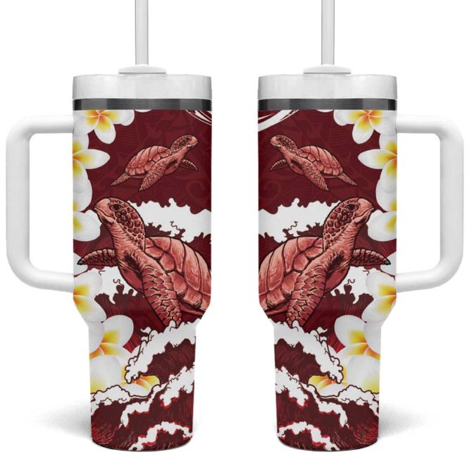 Blood Gold Polynesia Polynesian Frangipani With Sea Turtles Custom Stanley Quencher 40Oz Stainless Steel Tumbler With Handle