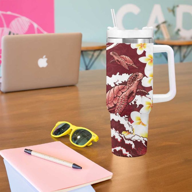 Blood Gold Polynesia Polynesian Frangipani With Sea Turtles Custom Stanley Quencher 40Oz Stainless Steel Tumbler With Handle - Image 5