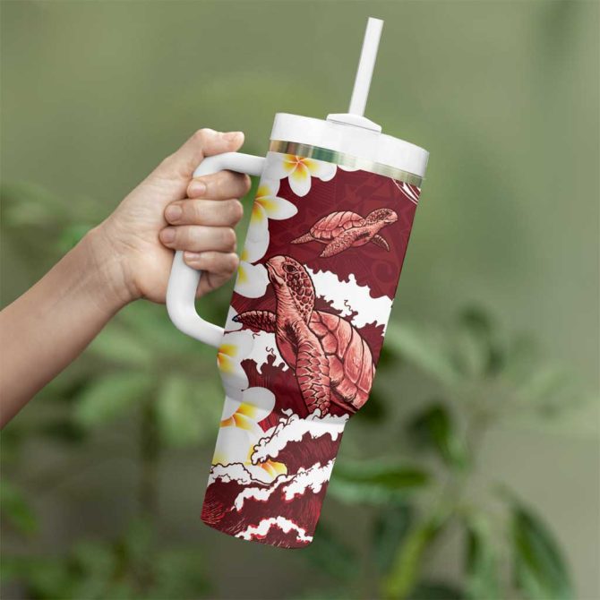 Blood Gold Polynesia Polynesian Frangipani With Sea Turtles Custom Stanley Quencher 40Oz Stainless Steel Tumbler With Handle - Image 3
