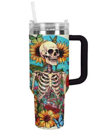 Bloom Skeleton Custom Stanley Quencher 40Oz Stainless Steel Tumbler With Handle