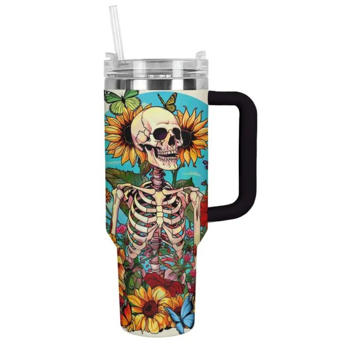 Bloom Skeleton Custom Stanley Quencher 40Oz Stainless Steel Tumbler With Handle
