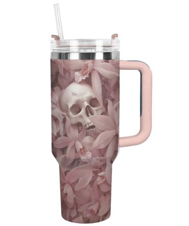 Blossom And Skull Custom Stanley Quencher 40Oz Stainless Steel Tumbler With Handle