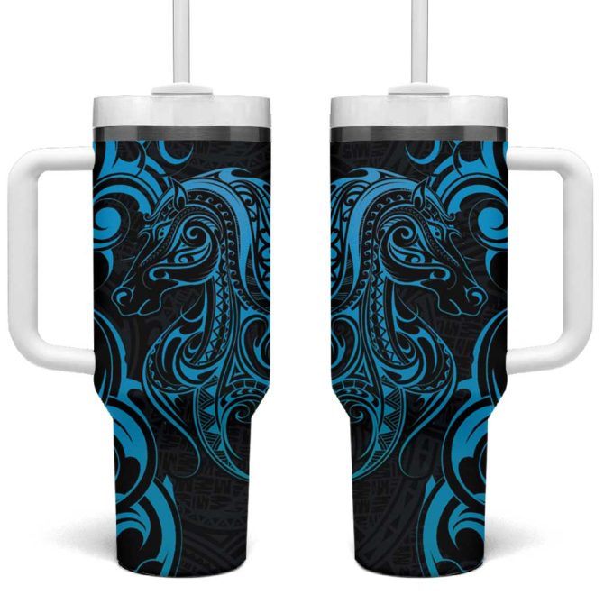 Blue Aoteara Horse Racing Nz Maori Custom Stanley Quencher 40Oz Stainless Steel Tumbler With Handle