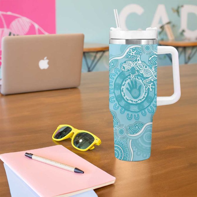 Blue Australia Lizard With Aboriginal Art Custom Stanley Quencher 40Oz Stainless Steel Tumbler With Handle - Image 5
