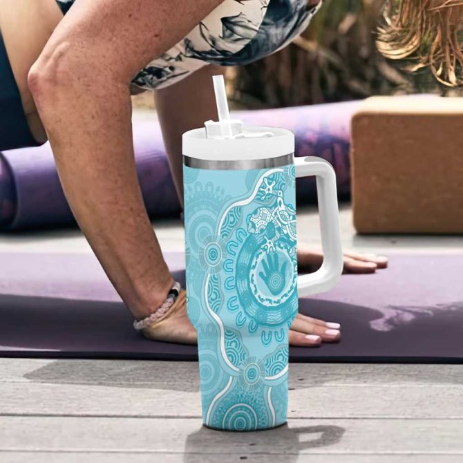 Blue Australia Lizard With Aboriginal Art Custom Stanley Quencher 40Oz Stainless Steel Tumbler With Handle - Image 6