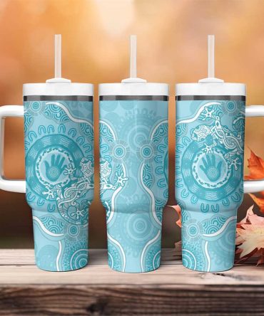 Blue Australia Lizard With Aboriginal Art Custom Stanley Quencher 40Oz Stainless Steel Tumbler With Handle