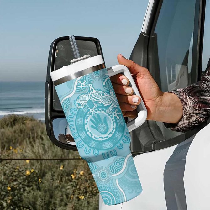 Blue Australia Lizard With Aboriginal Art Custom Stanley Quencher 40Oz Stainless Steel Tumbler With Handle - Image 7