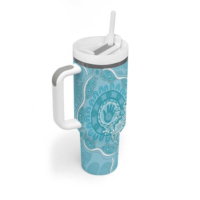 Blue Australia Lizard With Aboriginal Art Custom Stanley Quencher 40Oz Stainless Steel Tumbler With Handle - Image 3